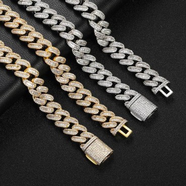 European and American hip -hop 15mm mixed T -square sturgeon Cuba necklace tide men's 18K gold necklace accessories wholesale