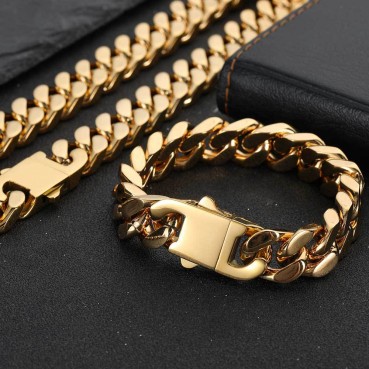 European and American stainless steel chain four -sided grinding encrypted Cuban chain men's necklace decoration hip -hop titanium steel bracelet