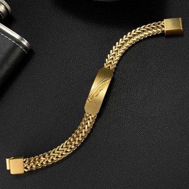 Jewelry Factory Europe and the United States retro punk style Personalized stainless steel design Feather gold plating bracelet