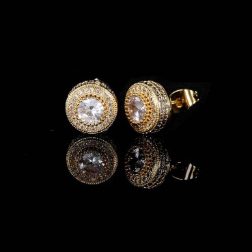 European and American round full vermiculite hip -hop hip -hop earri high -level niche jewelry 925 silver needle men's earrings wholesale