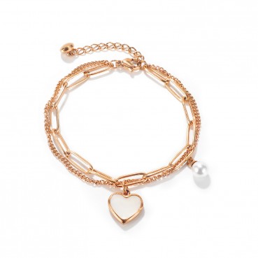 Jewelry net red niche design cold wind personality double -layer temperament wild peach heart pearl stainless steel bracelet