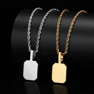 Hip -hop jewelry square color gem pendant necklace accessories micro -mosaic vermiculite tide men's pendant