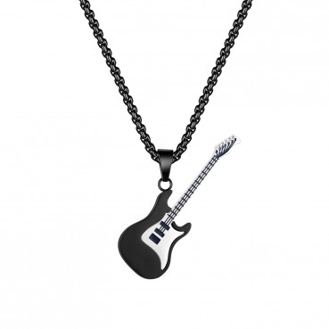 Jewelry personality trend European and American hip -hop stainless steel guitar pendant street classic trendy male titanium steel necklace