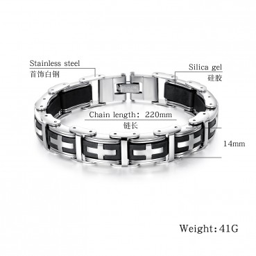 European and American personality hot -selling creative jewelry men's bracelet Classic cross stainless steel silicone bracelet holiday gift