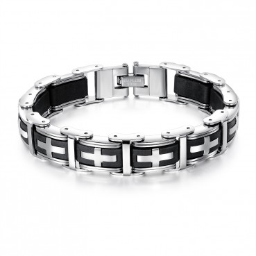 European and American personality hot -selling creative jewelry men's bracelet Classic cross stainless steel silicone bracelet holiday gift