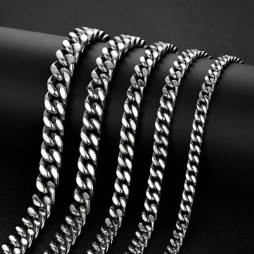 European and American stainless steel chain four -sided grinding encrypted Cuban chain men's necklace decoration hip -hop titanium steel bracelet