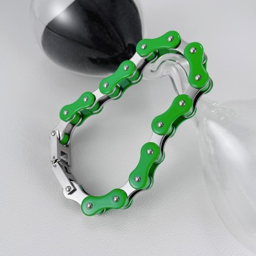 Jewelry Factory European and American Personalized Green Bicycles Stainless Steel Men's Hip Hop Bracelet Locomotive Chain