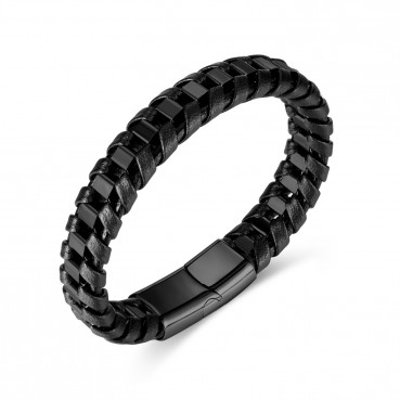 Jewelry wholesale European and American personality fashion trend stainless steel stitching woven men's magnetic buckle leather bracelet