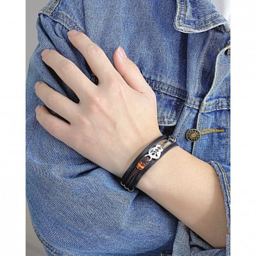 European and American punk men's leather bracelet men's guitar bracelet multi -layer woven bracelet leather rope to give her boyfriend