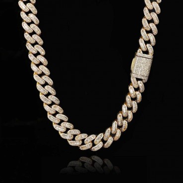 European and American hip -hop 15mm mixed T -square sturgeon Cuba necklace tide men's 18K gold necklace accessories wholesale