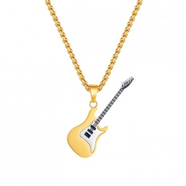 Jewelry personality trend European and American hip -hop stainless steel guitar pendant street classic trendy male titanium steel necklace