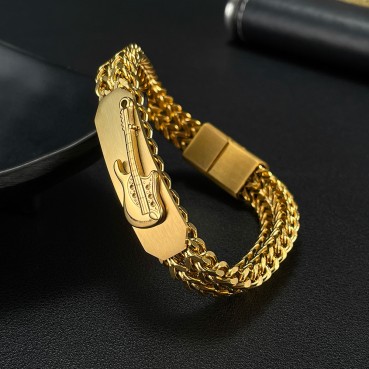 Jewelry Factory Europe and the United States Fashion Retro Stainless Steel Design S three -dimensional Guitar Gold Bracelet Man