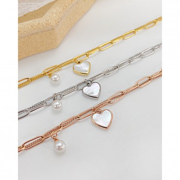 Jewelry net red niche design cold wind personality double -layer temperament wild peach heart pearl stainless steel bracelet