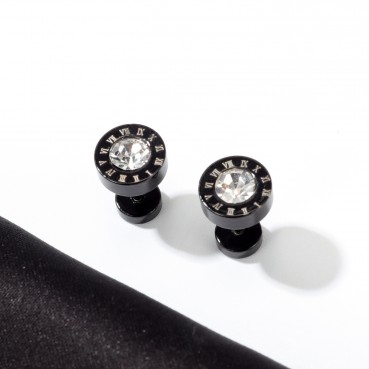 Earrings wholesale street retro men's Roman digital round diamond titanium steel earrings manufacturers direct sales