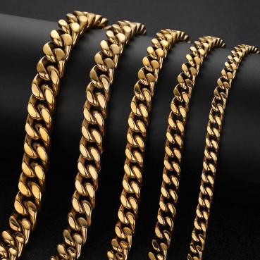 European and American stainless steel chain four -sided grinding encrypted Cuban chain men's necklace decoration hip -hop titanium steel bracelet