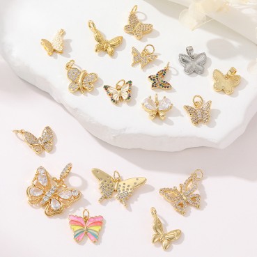 Simple and high-end color zirconia butterfly pendant DIY jewelry necklace bracelet 14K accessories wholesale