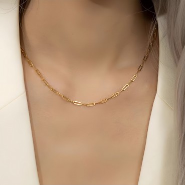 Clip chain gold-plated cross necklace, versatile stainless steel necklace, minimalist women's fashion accessories, source: paperclip chain