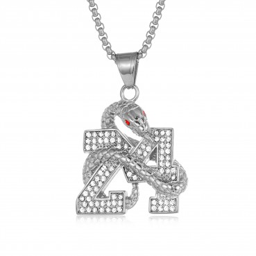 HIPHOP Jewelry Titanium Steel Gold Plated Diamond Set Digital Disk Snake Pendant Necklace