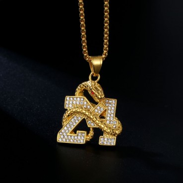 HIPHOP Jewelry Titanium Steel Gold Plated Diamond Set Digital Disk Snake Pendant Necklace