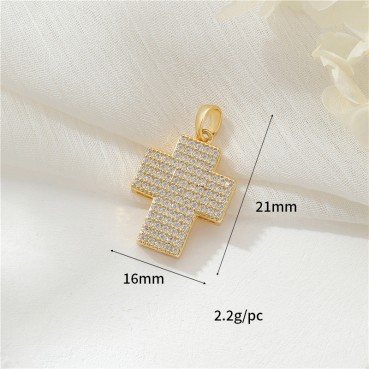 Zhongxing European and American Micro inlaid Zircon Cross Bear Pendant DIY Accessory 14k Gold Retro Necklace Female Pendant Single Pendant