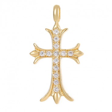 Zhongxing European and American Micro inlaid Zircon Cross Bear Pendant DIY Accessory 14k Gold Retro Necklace Female Pendant Single Pendant