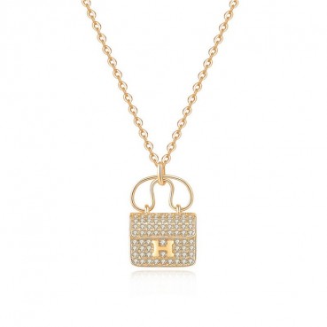 New Korean Fashion H Letter Full Diamond Handbag Titanium Steel Necklace Women's Light Luxury, Niche, High End, Versatile