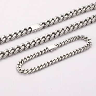 European and American minimalist titanium steel encrypted four sided ground chain men's and women's necklace hip-hop stainless steel Cuban chain men's and women's Cuban chain