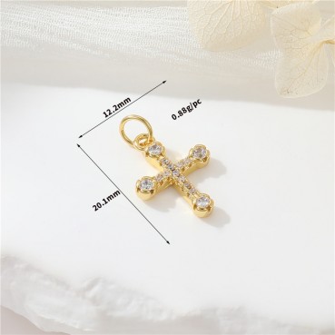 14K genuine gold color preservation micro inlaid zircon European and American cross pendant earrings necklace pendant DIY jewelry accessories