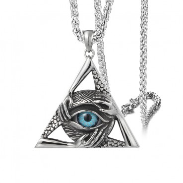 Titanium steel casting triangle eye pendant necklace, stainless steel 304 fashion accessory, retro style necklace