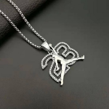 Hip hop Street Basketball Jewelry Stainless Steel Gold Plated Diamond Set Flying Man Dunk No. 23 Pendant Necklace