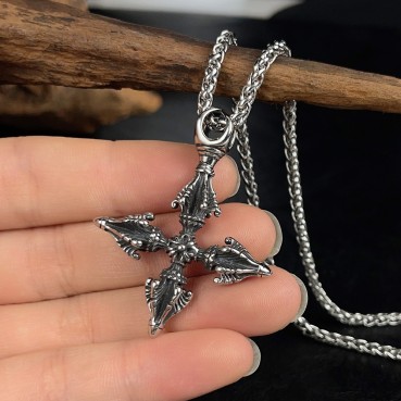 Titanium Cross Diamond Demon Slayer Pendant Punk Retro Necklace Trendy Men Stainless Steel Casting Pendant