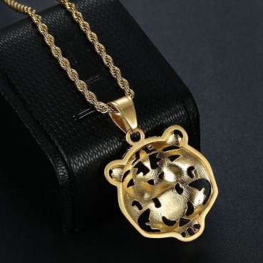 HIPHOP Jewelry Titanium Steel Gold Plated Diamond Set Tiger Head Pendant Necklace