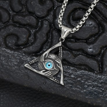 Titanium steel casting triangle eye pendant necklace, stainless steel 304 fashion accessory, retro style necklace