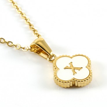 New Clover Pendant Stainless Steel 18K Gold Necklace Ins Style European and American Simple Shell Letter Clavicle Chain Necklace