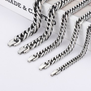 Retro Double Weaving Six sided Grinding Bracelet Titanium Steel Jewelry European and American Style Stainless Steel Jewelry Buckle Necklace Foreign Trade New Style