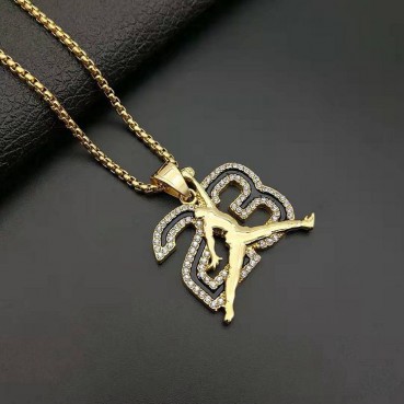 Hip hop Street Basketball Jewelry Stainless Steel Gold Plated Diamond Set Flying Man Dunk No. 23 Pendant Necklace