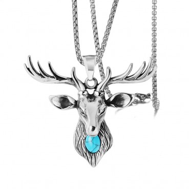 Titanium Steel Casting Deer Pendant Necklace Stainless Steel 304 Casting Fashion Accessories Retro Style Necklace Deer Head