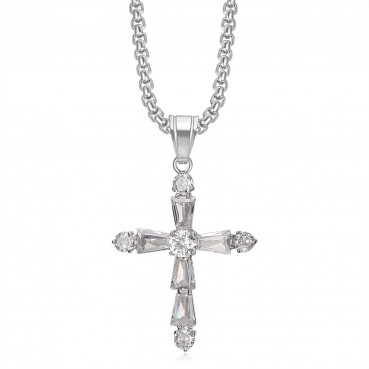 Stainless steel gold-plated inlaid irregular AAA zircon cross pendant