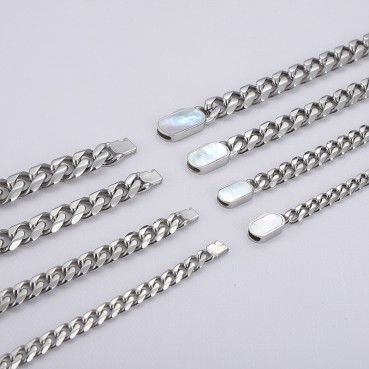 Diamond Cut Cuban Chain Bracelet Stainless Steel Hip Hop Shell Button Men's and Women's Necklace Accessories Retro Chain