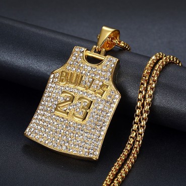 HIPHOP Jewelry Titanium Steel Gold Plated Diamond Set Jordan 23 jersey pendant