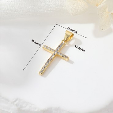 14K genuine gold color preservation micro inlaid zircon European and American cross pendant earrings necklace pendant DIY jewelry accessories