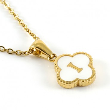 New Clover Pendant Stainless Steel 18K Gold Necklace Ins Style European and American Simple Shell Letter Clavicle Chain Necklace