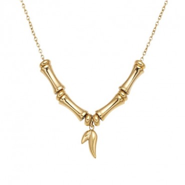 2024 new gold bamboo necklace for women, versatile and high-end, titanium steel color not fading collarbone chain, niche, light luxury, winter