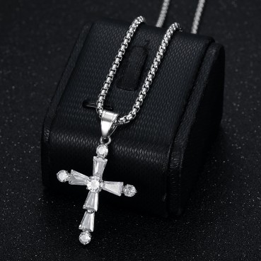 Stainless steel gold-plated inlaid irregular AAA zircon cross pendant