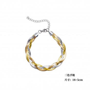 Snake chain tricolor chain does not fade, creatively woven titanium steel lock chain, fashionable and luxurious stainless steel gold bracelet