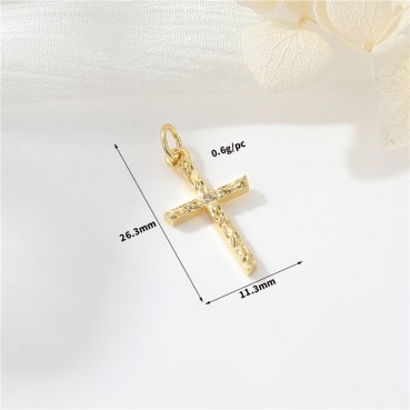 14K genuine gold color preservation micro inlaid zircon European and American cross pendant earrings necklace pendant DIY jewelry accessories