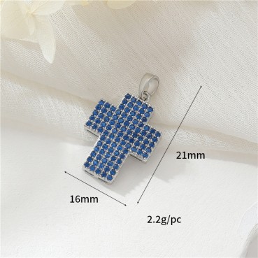 Zhongxing European and American Micro inlaid Zircon Cross Bear Pendant DIY Accessory 14k Gold Retro Necklace Female Pendant Single Pendant