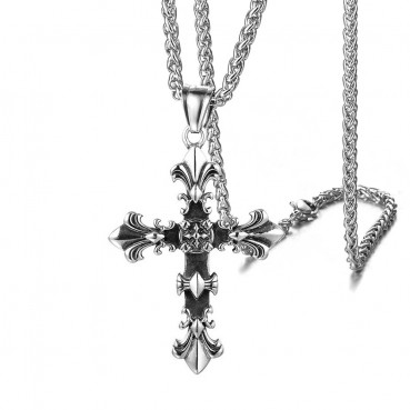 Vintage cross titanium steel pendant, cross flower cast necklace, stainless steel accessory