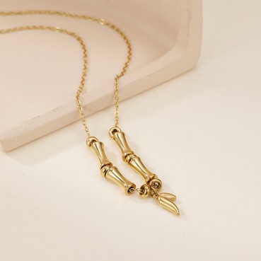 2024 new gold bamboo necklace for women, versatile and high-end, titanium steel color not fading collarbone chain, niche, light luxury, winter