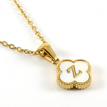 New Clover Pendant Stainless Steel 18K Gold Necklace Ins Style European and American Simple Shell Letter Clavicle Chain Necklace